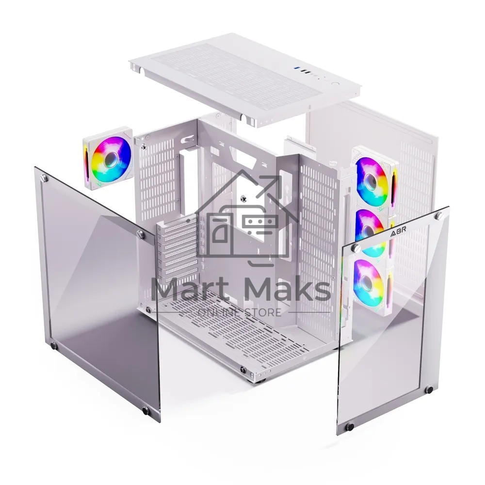 Компьютерный корпус ABR Sea View White (1*USB Type-C, 2*USB 2.0, HD Audio, 4xRGB Fan, ATX, Micro-ATX)