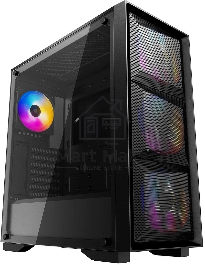 Компьютерный корпус Deepcool MATREXX 50 MESH 4FS без БП, боковое окно (закаленное стекло), 3xColor LED 120мм ветилятора спереди, 1xColor LED 120мм ветилятор сзади, черный, ATX