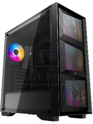 Компьютерный корпус Deepcool MATREXX 50 MESH 4FS без БП, боковое окно (закаленное стекло), 3xColor LED 120мм ветилятора спереди, 1xColor LED 120мм ветилятор сзади, черный, ATX