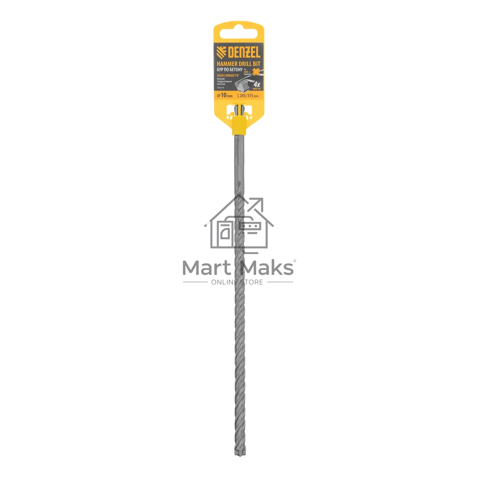 Бур по бетону Denzel цельная крестовая пластина, 10x315 мм, SDS PLUS