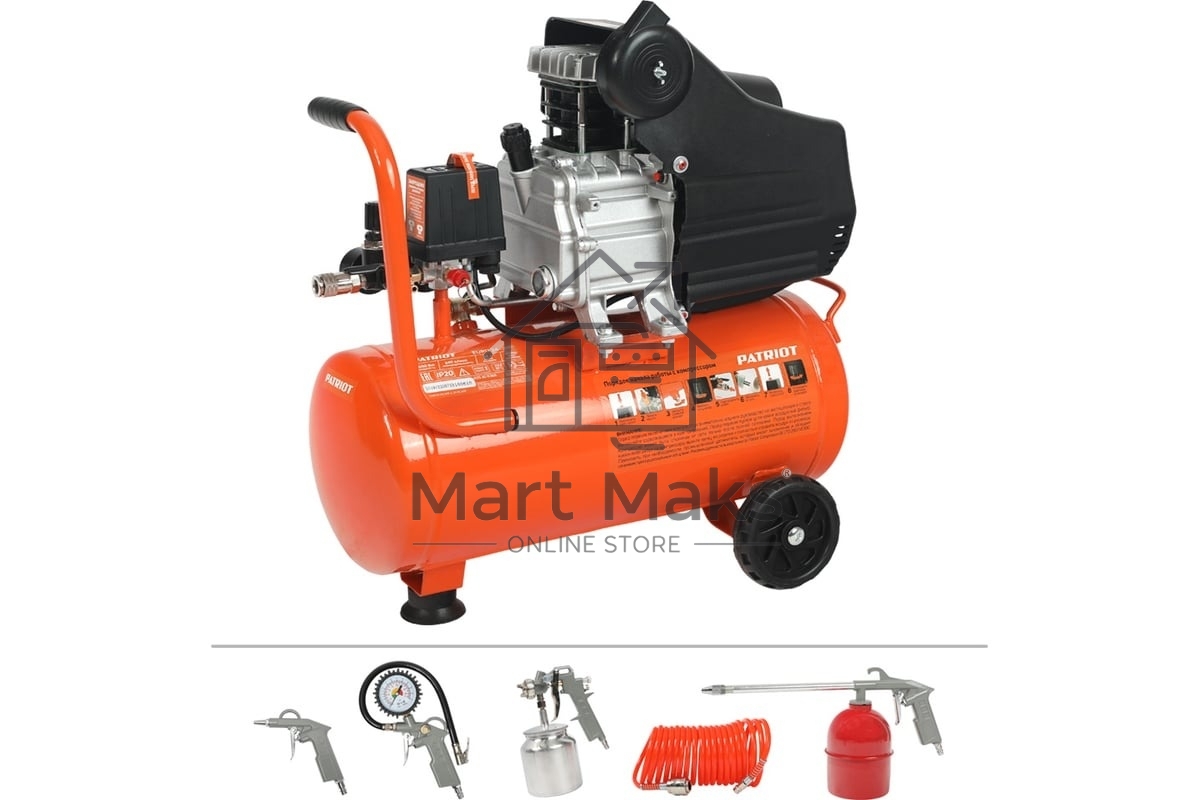 Компрессор Patriot EURO 24-240K + набор пневиоинструмента KIT 5В1.5кВт 220В 240л/мин 24л