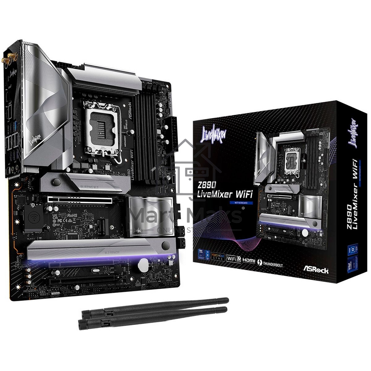 Материнская плата ASRock Z890 LiveMixer WiFi, LGA 1851, Intel Z890, 4xDDR5, 4xSATA, 4xM.2, 1xPCIe 5.0 x16, 2xPCIe 4.0 x16, 2xUSB-C Thunderbolt 4, 10xUSB-A 3.2 Gen 1, 2xUSB-A 3.2 Gen 2, 1xHDMI, 1x2.5Gb LAN, 5x3.5 мм, 7.1, ATX