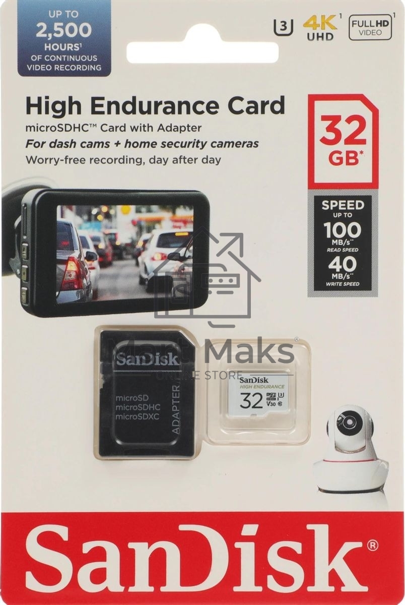 Флеш карта microSD 32GB SanDisk microSDHC Class 10 UHS-I U3 V30 High Endurance Video Monitoring Card