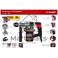 Перфоратор ЗУБР 1000 Вт, 28 мм, SDS Plus