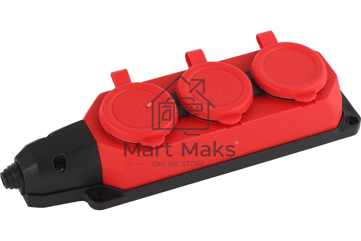 Колодка каучуковая 3-м с заземл. 16А IP44 красн. ЭРА Б0044552