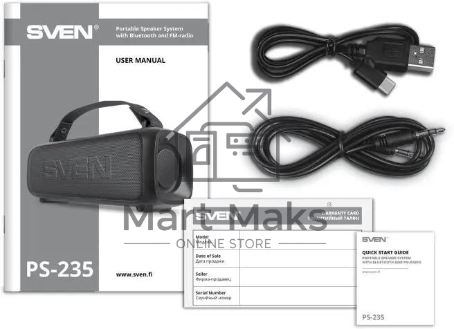 Портативная колонка SVEN PS-235 черный 12W 2.0 BT 3600mAh (SV-022075)