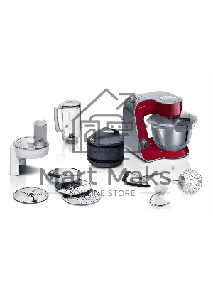 Кухонная машина Bosch MUM5X720 планетар.вращ. 1000Вт красный/серый