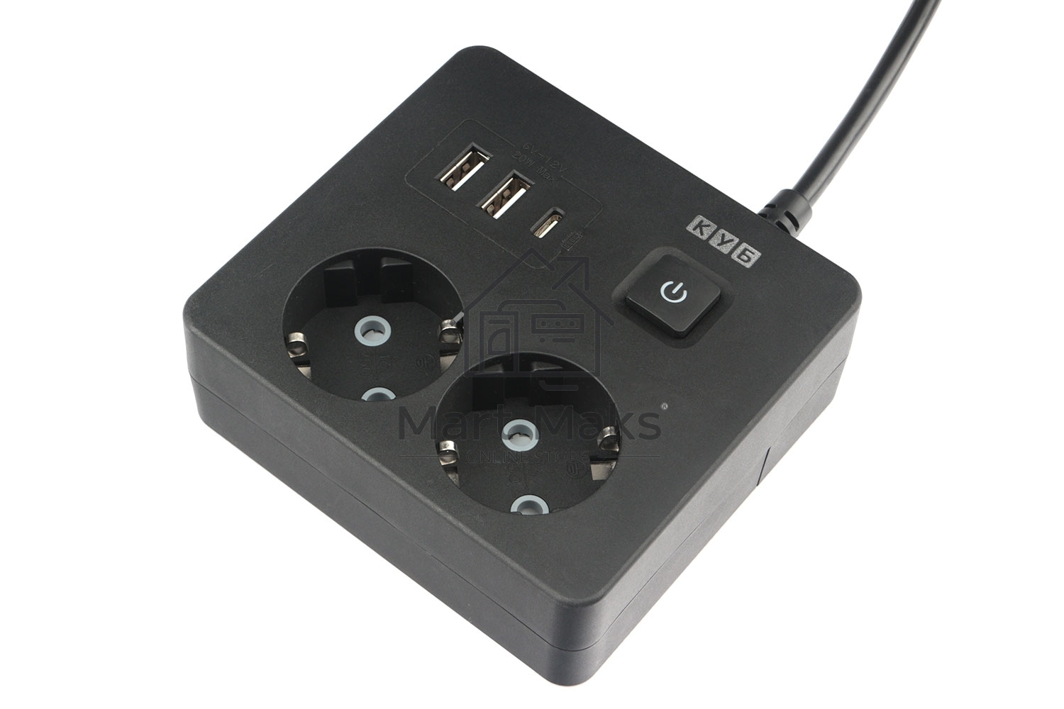 Бытовой удлинитель PowerCube, 2р с/з вык.,3USB, 3500 Вт, 16А, 1.9 м, 3*1,0 (черный) квадрат PC-1B-2M