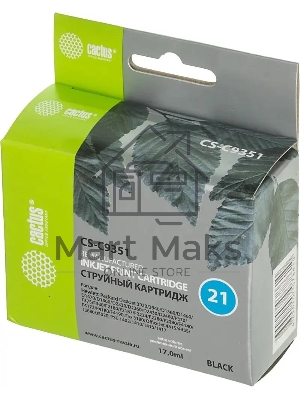 Картридж струйный Cactus CS-C9351 №21 черный (17 мл) для HP DJ 3920/3940/D1360/D1460/D1470/D1560/D2330/D2360/D2430/D2460/F370/F375/F380/F2180/F2187/F2224/F2280/F2290/F4140/F4172/F4180/F4190