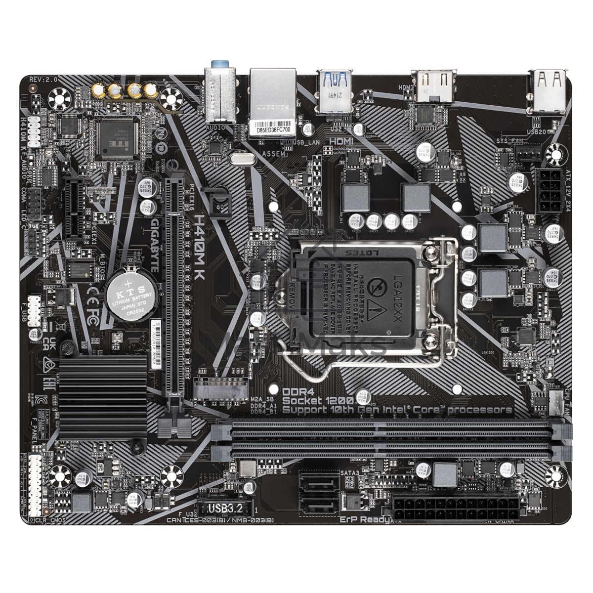 Материнская плата Gigabyte H410M K 2.0, LGA 1200, Intel Q470, 2xDDR4, 2xSATA, 1xM.2, 1xPCIe 3.0 x16, 1xPCIe x1, 1xHDMI, 1x 1Gb LAN, 2xUSB-A 3.2 Gen 1, 4xUSB-A 2.0, 3x3.5 мм, 7.1, mATX