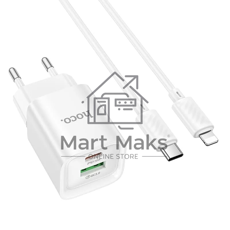 Сетевое зарядное устройство HOCO C147Aai 1USB+1Type-C 3.0A QC3.0 PD 20W, White