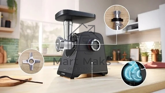 Мясорубка электрическая Bosch MFWS640B черный, 2100 Вт, 3.5 кг/мин, реверс, насадки - 9