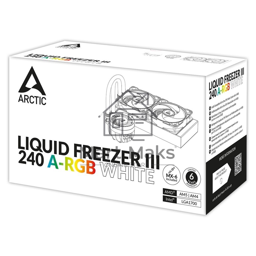 Жидкостная система охлаждения Arctic Liquid Freezer III 240 A-RGB белый, 120 мм, алюминий, 2800 об/мин, 25 дБ, 4 pin, 250 Вт
