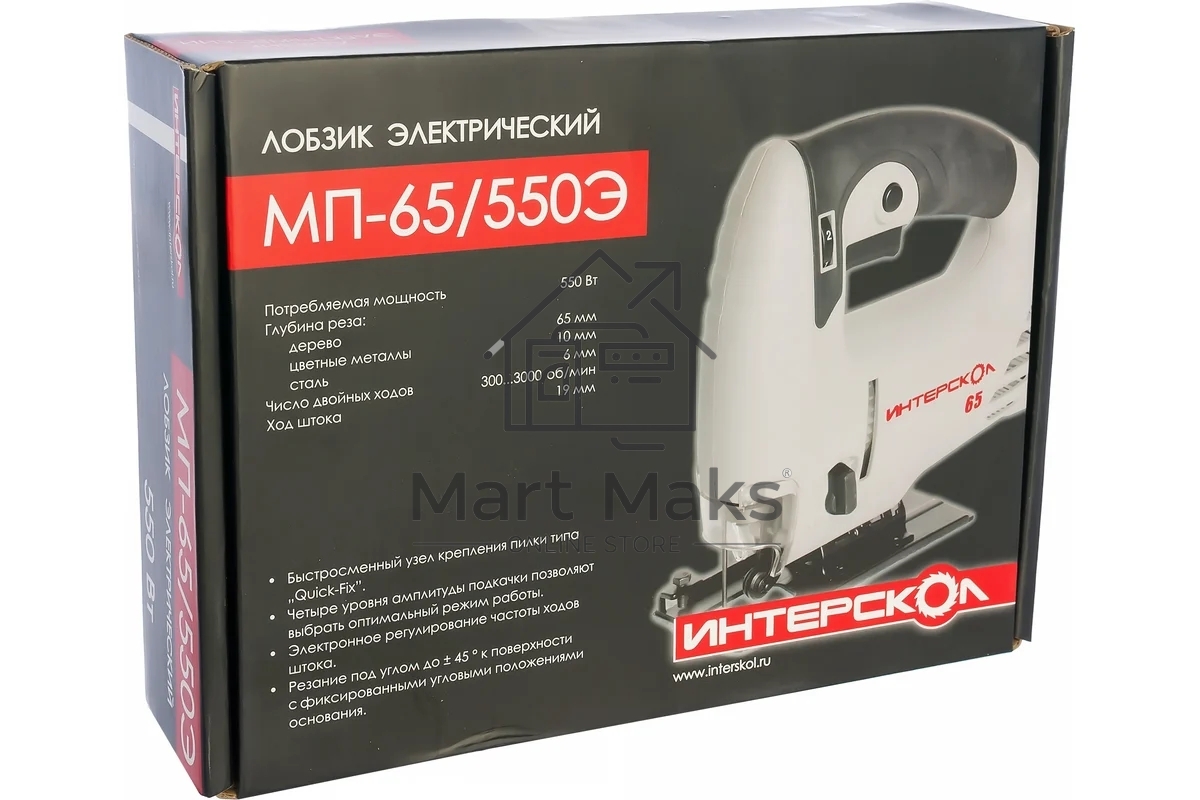 Лобзик ИНТЕРСКОЛ МП-65/550Э 550Вт,3000х/мин,ход 19мм,маят,2.2кг 101.1.1.00