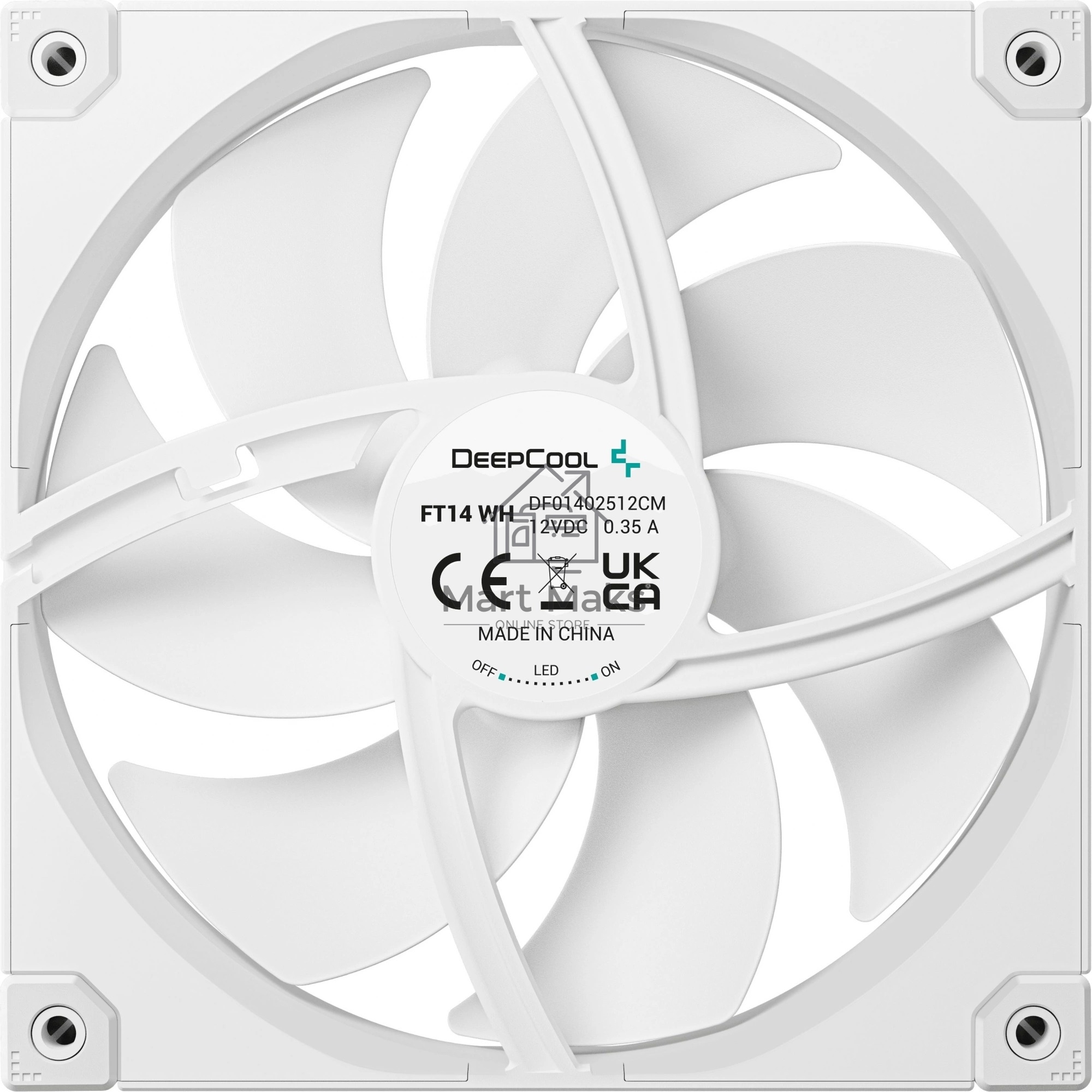 Вентилятор для корпуса DEEPCOOL FT14 белый, 140 мм, 1650 об/мин, 25.1 дБ, 4 pin