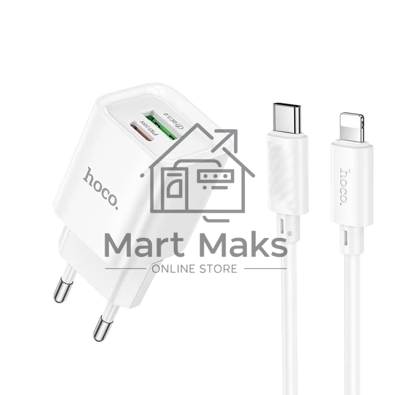 Сетевое зарядное устройство HOCO C147Aai 1USB+1Type-C 3.0A QC3.0 PD 20W, White