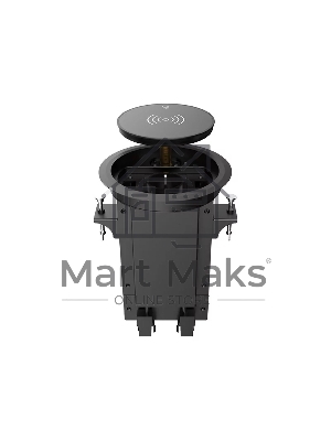 Лючок врезной в стол Wize Pro WRTS-RRSX-B моторизованная крышка с беспроводной QI зарядкой, розетка 220В -1 шт, 4 отверстия keystone для модулей WRTS-RR, черный