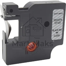 Картридж ленточный Cactus CS-D1-45010 12мм, черный шрифт, прозрачный фон, 7м для DYMO LM 160, 210D, 280, PnP, 420P, 500 TS; Rhino Pro 6000, 5200, 4200