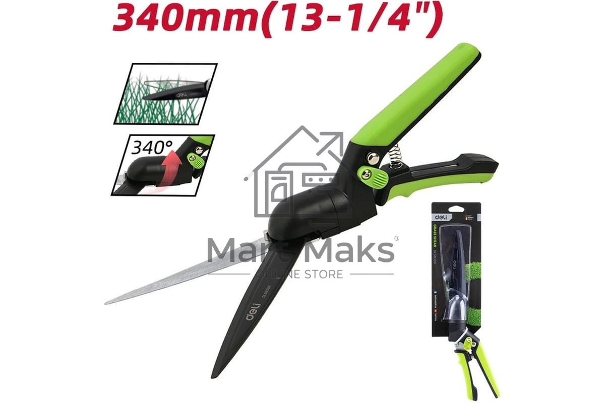 Ножницы газонные Deli DL580351 340мм, тефлоновое покрытие, сталь SK5, возвратная пружина, противоскользящие рукоятки