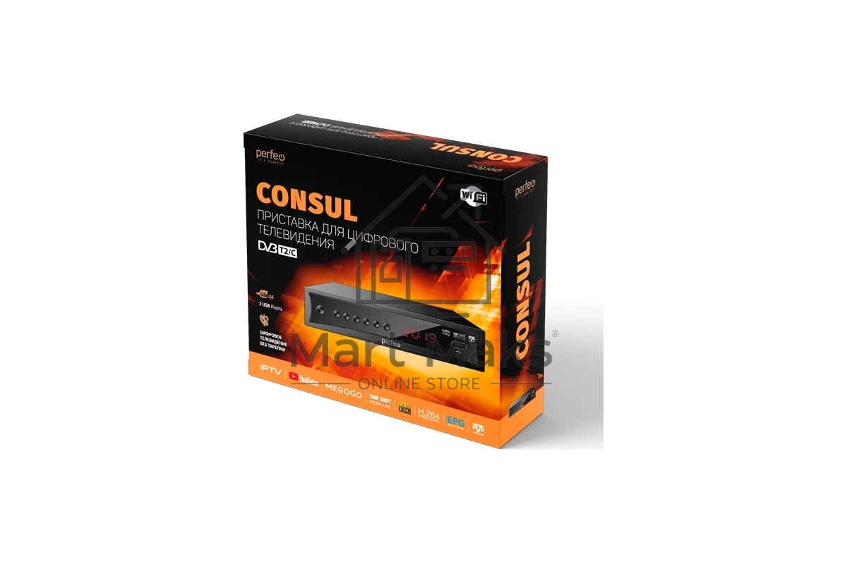 Приставка Perfeo (PF-A4413) CONSUL DVB-T2/C для цифр.TV, Wi-Fi, IPTV, HDMI, 2 USB, DolbyDigital, пульт ДУ