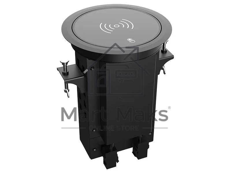 Лючок врезной в стол Wize Pro WRTS-RRSX-B моторизованная крышка с беспроводной QI зарядкой, розетка 220В -1 шт, 4 отверстия keystone для модулей WRTS-RR, черный