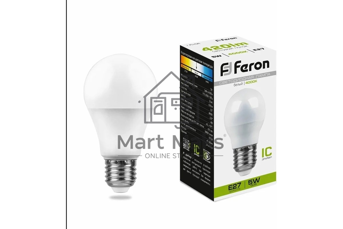 Лампа светодиодная FERON LB-38 (25405) 5W 230V E27 4000K G45