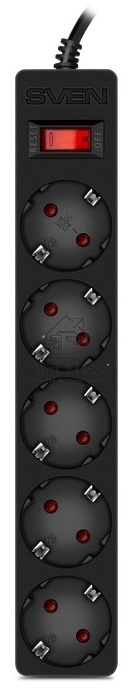 Фильтр Sven SF-05E 3,0 м (5 розеток с защитными шторками) черный, цветная коробка