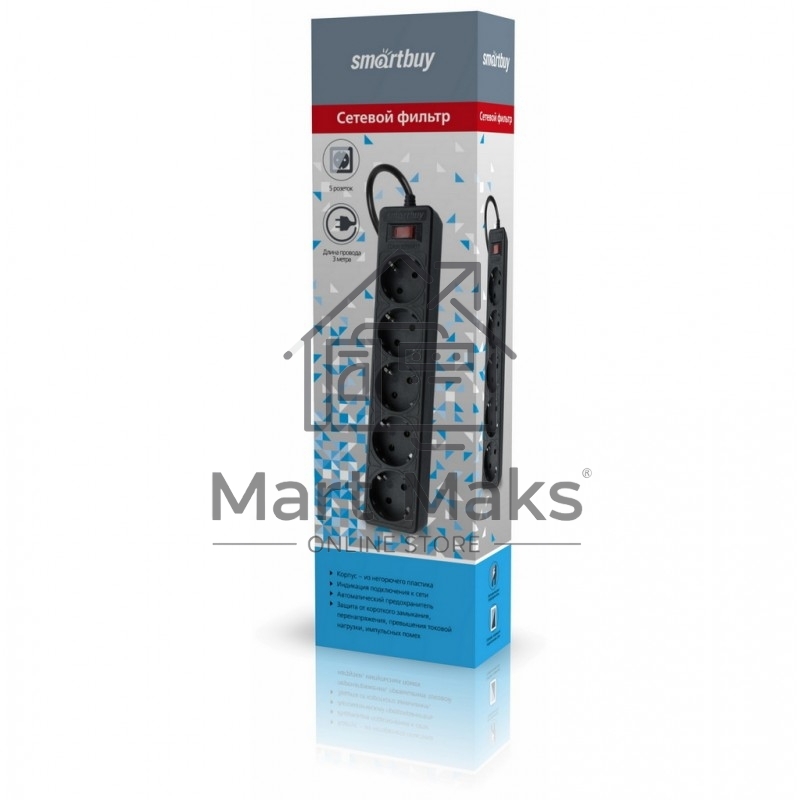 Сетевой фильтр SMARTBUY (SBSP-30-K) - 5 роз х 3 м - черный