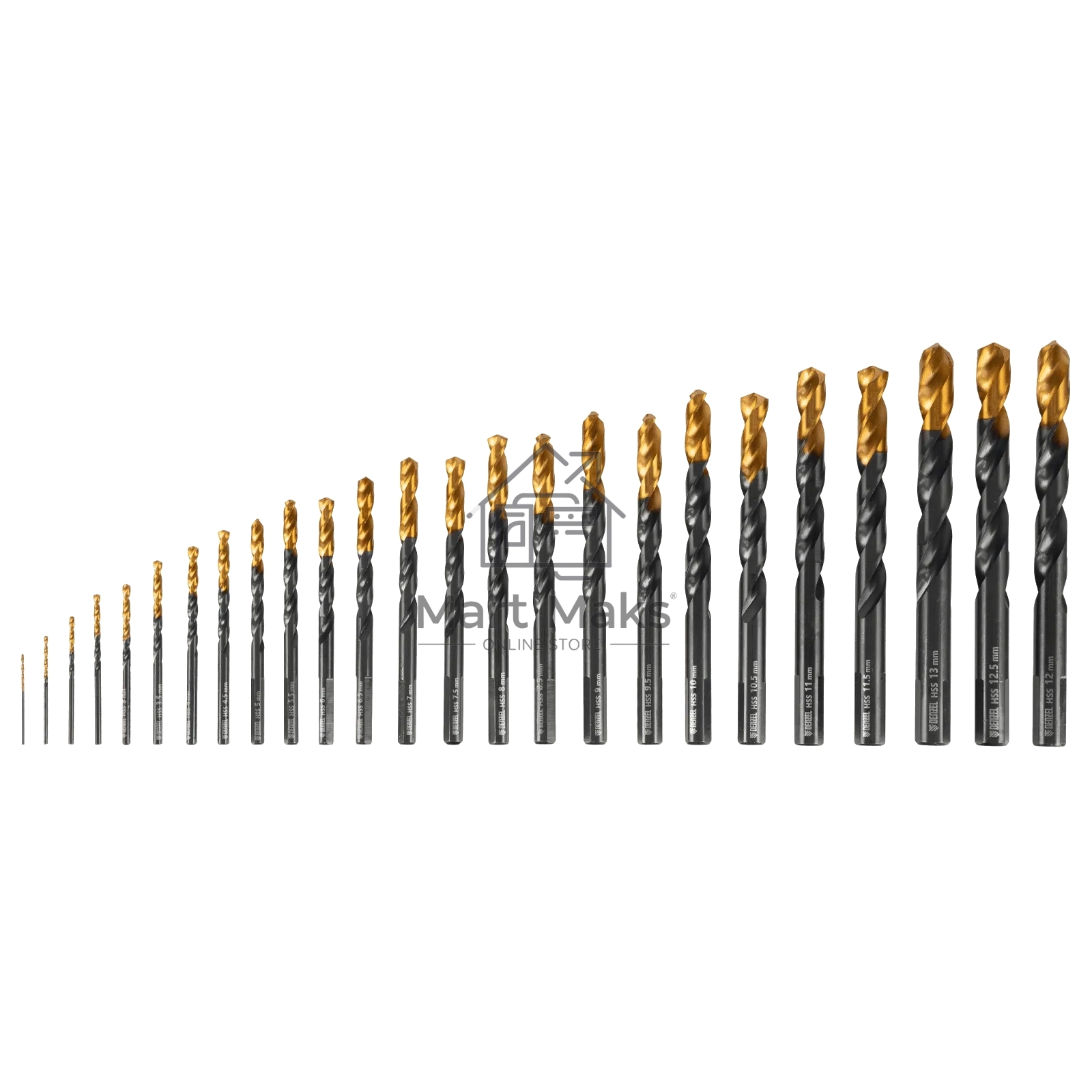 Набор сверл по металлу Denzel 1-13 мм, HSS-Tin, Golden Tip, 25 шт