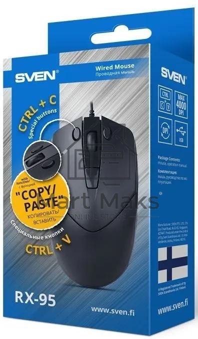 Мышь проводная SVEN RX-95 черный, 4000 dpi, USB, кнопки - 6