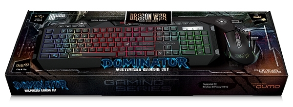 Игровой набор Qumo Dominator K66/M83, кл-ра проводная, 104+8 клавиш, подсветка радужная, мышь проводная, оптическая, 4 цвета, 1200/1600/2400/3200 dpi