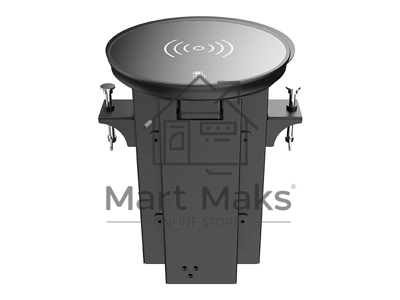Лючок врезной в стол Wize Pro WRTS-RRSX-B моторизованная крышка с беспроводной QI зарядкой, розетка 220В -1 шт, 4 отверстия keystone для модулей WRTS-RR, черный