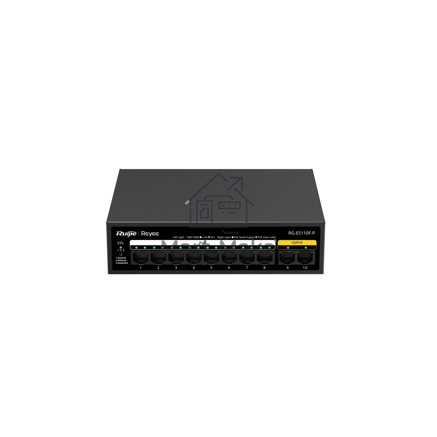 Коммутатор Ruijie Reyee RG-ES110F-P, 8×100 Мбит/с PoE + 2×100 Мбит/с, неуправляемый