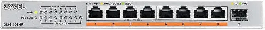 Коммутатор Zyxel XMG-108HP-EU0101F (L2) 8x2.5Гбит/с 1SFP+ 8PoE++ 100W неуправляемый