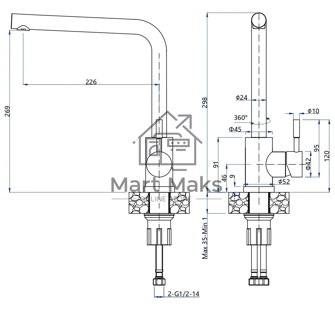 Кухонный смеситель GranFest Quarz GF-Z-5411, Г-образный, серый