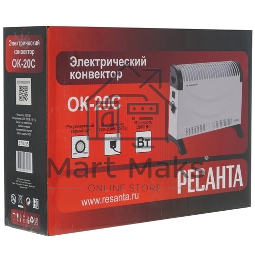 Конвектор Ресанта ОК-20С, белый, 2000 Вт, 25 м2, термостат 67/4/35