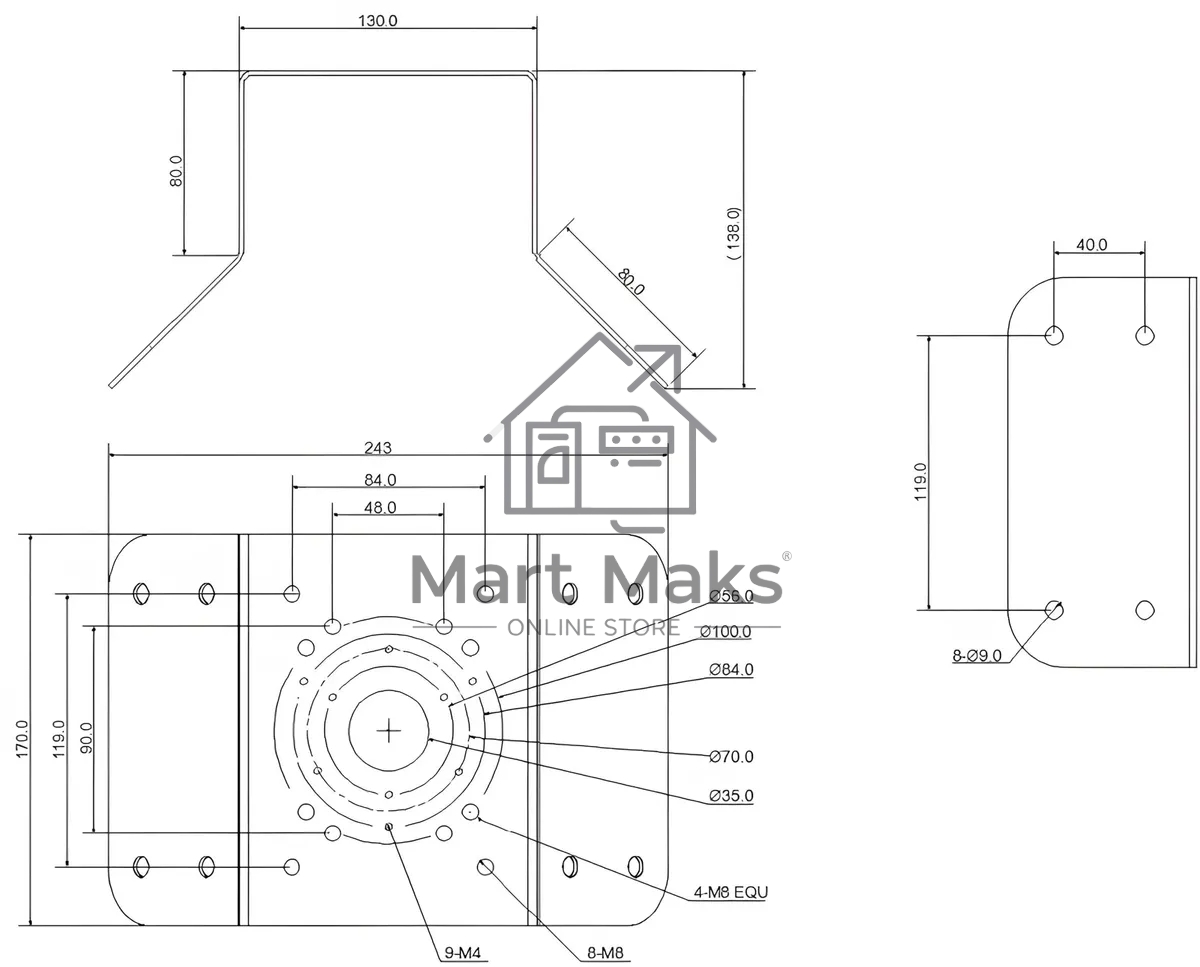 Угловой кронштейн для крепления PTZ видеокамер серий SD60/6AE/6AL, SD59/50/40, SD6C, SD42, SD29 Угловой кронштейн для крепления PTZ видеокамер серий SD60/6AE/6AL, SD59/50/40, SD6C, SD42, SD29