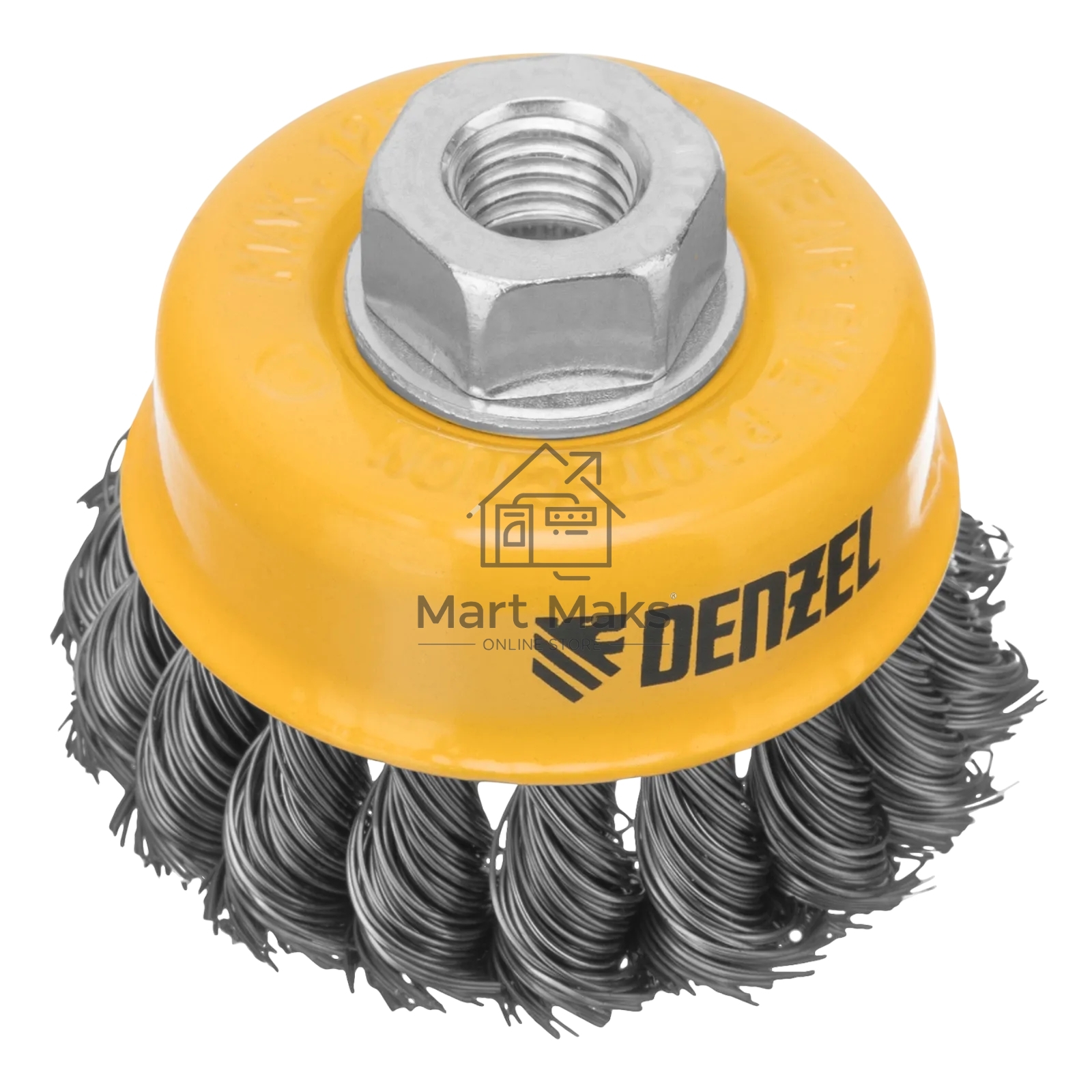 Щетка для УШМ Denzel 75 мм, М14, чашка, крученая нержавеющая проволока 0,5 мм