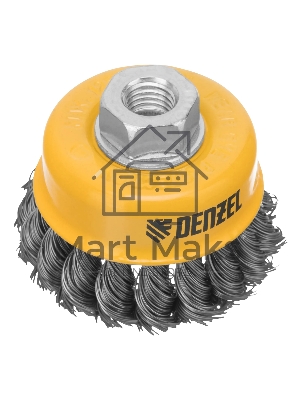 Щетка для УШМ Denzel 75 мм, М14, чашка, крученая нержавеющая проволока 0,5 мм