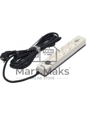 Сетевой фильтр Powercom SP-01 USB2A1CW 3,0М 3.0 м, 4 розетки, белый/серый, коробка