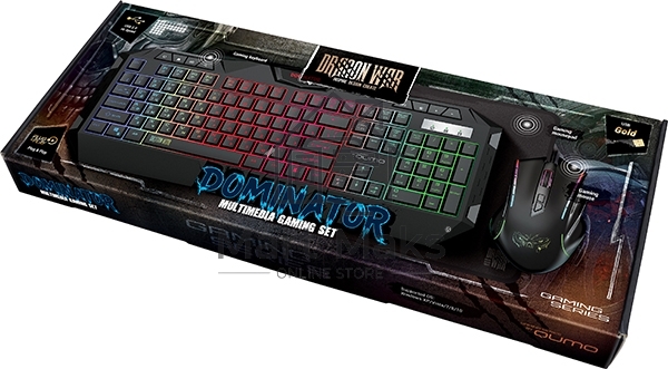 Игровой набор Qumo Dominator K66/M83, кл-ра проводная, 104+8 клавиш, подсветка радужная, мышь проводная, оптическая, 4 цвета, 1200/1600/2400/3200 dpi
