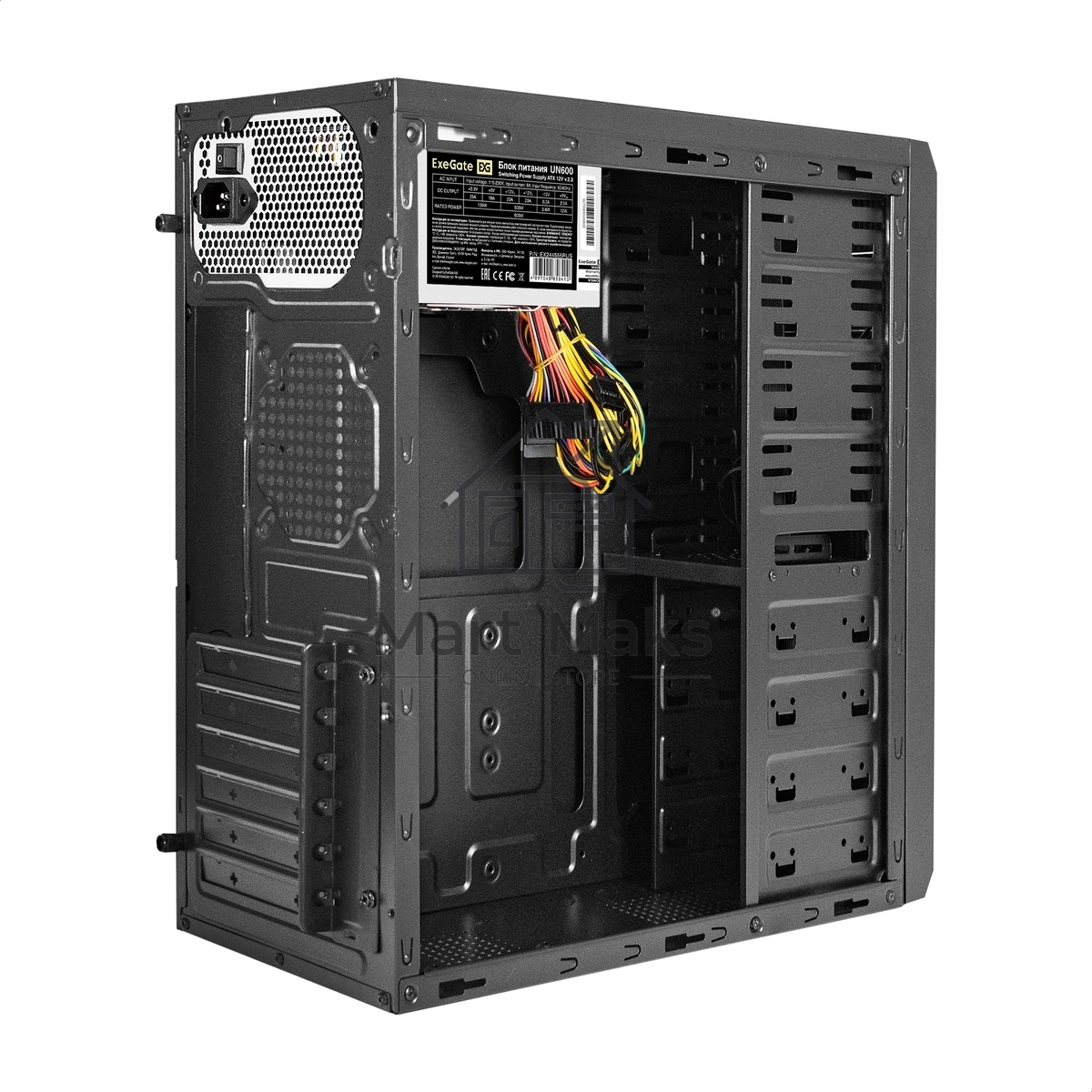 Компьютерный корпус Miditower ExeGate UN-605B-UN600 (ATX, БП UN600 с вент. 12см, 2*USB, аудио, блокировка, черный)
