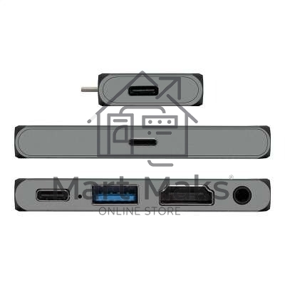 Док-станция 5-в-1 ExeGate DUB-31C/PD/HA (кабель-адаптер USB Type-C --> 1xUSB3.0 + Type-C DATA (480MB/s) + PD 100W + HDMI 4K@30Hz + Audio, Plug&Play, подходит для iPad Pro и мобильных телефонов, серый)