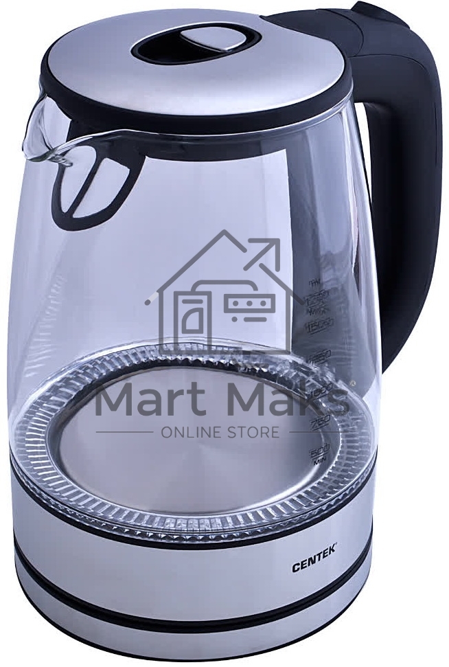 Чайник электрический Centek CT-0030 черный стекло 1.7 л, 2200 Вт, внутр. LED подсветка, защита от вкл б/воды