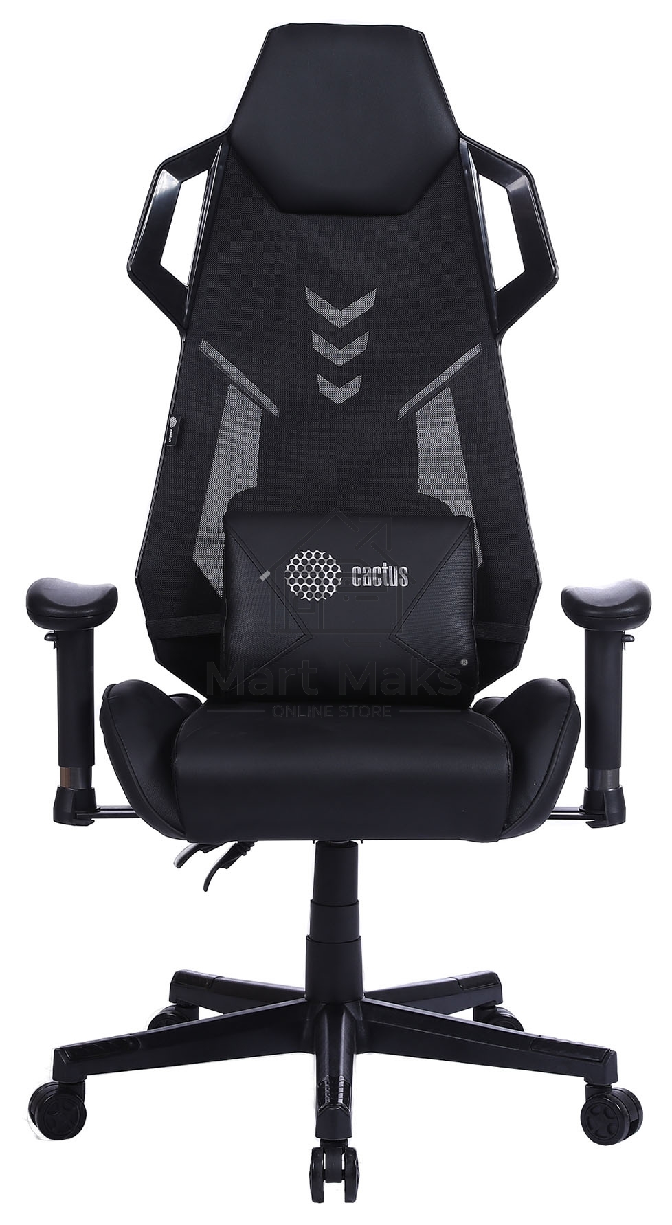 Кресло игровое Cactus CS-CHR-090BL черный, сиденье черный, эко.кожа, крестовина пластик, пластик черный