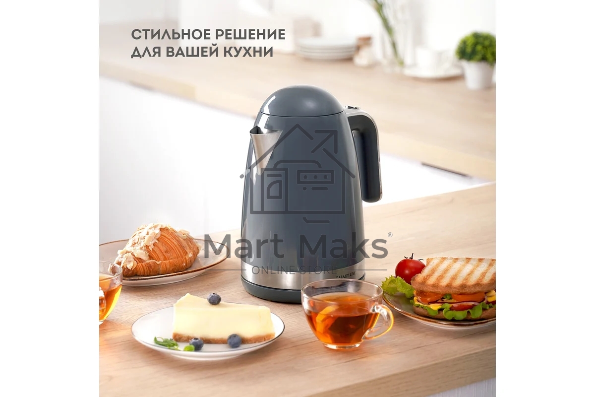 Чайник электрический Galaxy Line GL 0332, графитовый, пластик, 2200 Вт, 1,7 л