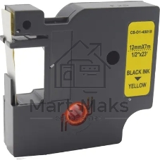 Картридж ленточный Cactus CS-D1-45018 12мм, черный шрифт, желтый фон, 7м для DYMO LM 160, 210D, 280, PnP, 420P, 500 TS; Rhino Pro 6000, 5200, 4200