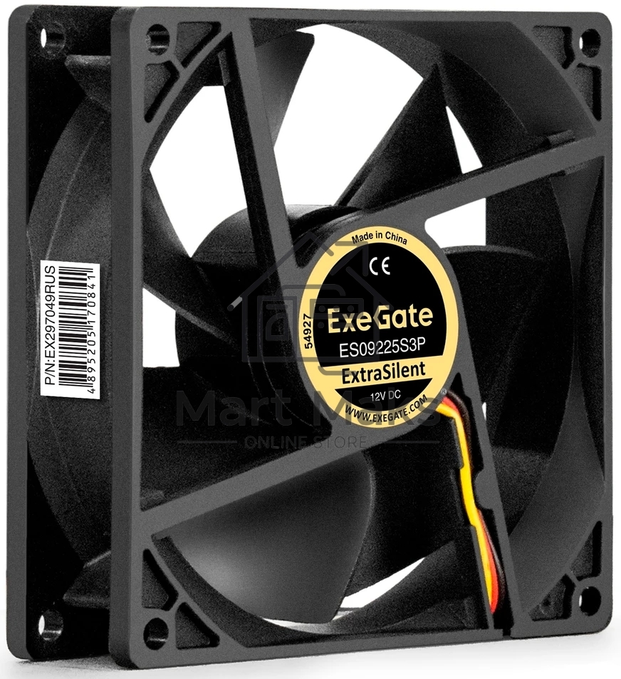 Вентилятор 12В DC ExeGate ExtraSilent ES09225S3P (92x92x25 мм, Sleeve bearing (подшипник скольжения), 3pin, 2000RPM, 25dBA)