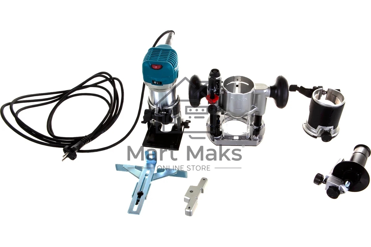 Фрезеры Makita RT0700CX2 Фрезер кромочный,710Вт,10000-30000об\м,цанга-6-8мм,1.8кг,сум,прям направляющая,погруж и накл подошвы