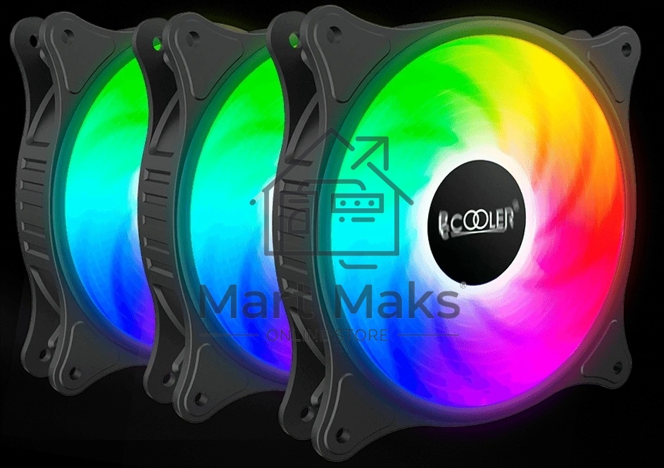 Кулер для корпуса Case Cooler PCCooler FX 120 ARGB BK 3 IN 1 (120x120x25mm, 4-pin PWM, ARGB, 52.79CFM, 33.2dBA, 2000RPM, Black, 3pcs)